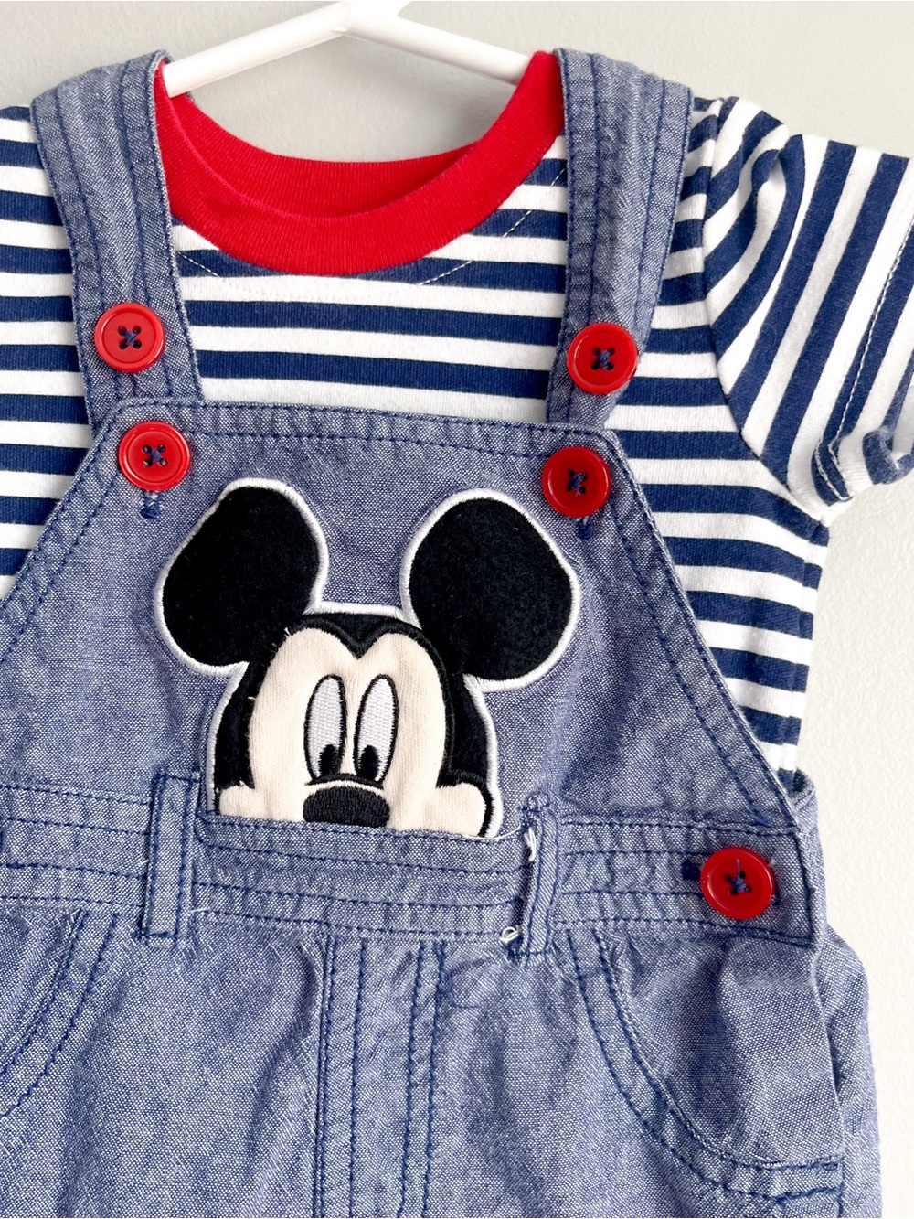Disney Baby Mickey Mouse shortalls overalls striped tshirt size 3-6 months - Picture 2 of 6